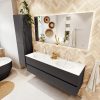 MONDIAZ VICA 150cm badmeubel onderkast Dark Grey 2 lades. Wastafel MOON dubbel 2 kraangaten
