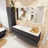 MONDIAZ VICA 150cm badmeubel onderkast Dark Grey 2 lades. Wastafel MOON midden zonder kraangat