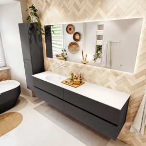 MONDIAZ VICA 190cm badmeubel onderkast Dark Grey 4 lades. Wastafel MOON links zonder kraangat