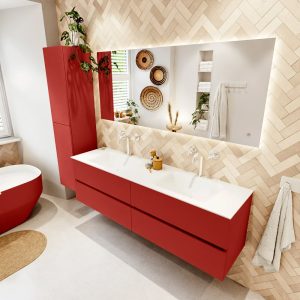 MONDIAZ VICA 170cm badmeubel onderkast Fire 4 lades. Wastafel CLOUD dubbel 2 kraangaten
