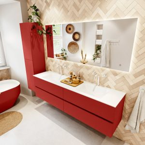MONDIAZ VICA 180cm badmeubel onderkast Fire 4 lades. Wastafel CLOUD dubbel 2 kraangaten