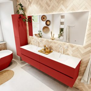 MONDIAZ VICA 190cm badmeubel onderkast Fire 4 lades. Wastafel CLOUD dubbel 2 kraangaten