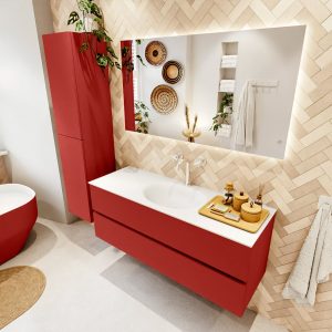 MONDIAZ VICA 130cm badmeubel onderkast Fire 2 lades. Wastafel MOON midden 1 kraangat