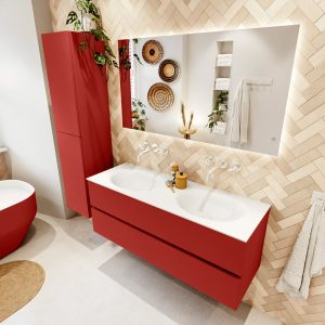 MONDIAZ VICA 130cm badmeubel onderkast Fire 2 lades. Wastafel MOON dubbel zonder kraangat