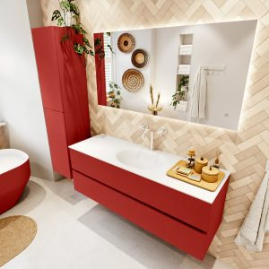 MONDIAZ VICA 140cm badmeubel onderkast Fire 2 lades. Wastafel MOON midden 1 kraangat