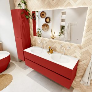 MONDIAZ VICA 140cm badmeubel onderkast Fire 2 lades. Wastafel MOON dubbel 2 kraangaten