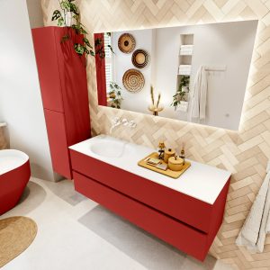 MONDIAZ VICA 140cm badmeubel onderkast Fire 2 lades. Wastafel MOON links zonder kraangat