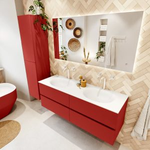 MONDIAZ VICA 140cm badmeubel onderkast Fire 4 lades. Wastafel MOON dubbel 2 kraangaten