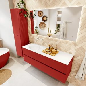 MONDIAZ VICA 140cm badmeubel onderkast Fire 4 lades. Wastafel MOON links zonder kraangat