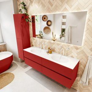 MONDIAZ VICA 160cm badmeubel onderkast Fire 4 lades. Wastafel MOON dubbel 2 kraangaten
