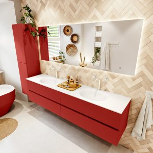 MONDIAZ VICA 200cm badmeubel onderkast Fire 4 lades. Wastafel MOON dubbel 2 kraangaten