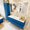 MONDIAZ VICA 140cm badmeubel onderkast Jeans 2 lades. Wastafel CLOUD midden 1 kraangat