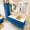 MONDIAZ VICA 140cm badmeubel onderkast Jeans 2 lades. Wastafel CLOUD links 1 kraangat