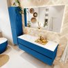 MONDIAZ VICA 140cm badmeubel onderkast Jeans 2 lades. Wastafel CLOUD links zonder kraangat