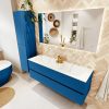 MONDIAZ VICA 140cm badmeubel onderkast Jeans 2 lades. Wastafel CLOUD dubbel zonder kraangat