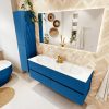 MONDIAZ VICA 140cm badmeubel onderkast Jeans 4 lades. Wastafel MOON dubbel zonder kraangat