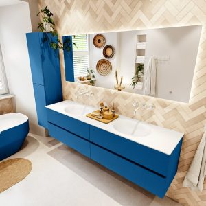 MONDIAZ VICA 190cm badmeubel onderkast Jeans 4 lades. Wastafel MOON dubbel zonder kraangat