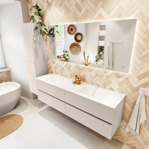 MONDIAZ VICA 170cm badmeubel onderkast Linen 4 lades. Wastafel CLOUD dubbel zonder kraangat