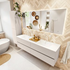 MONDIAZ VICA 180cm badmeubel onderkast Linen 4 lades. Wastafel CLOUD dubbel 2 kraangaten