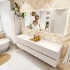 MONDIAZ VICA 190cm badmeubel onderkast Linen 4 lades. Wastafel CLOUD links 1 kraangat