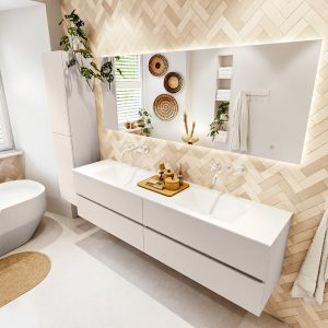 MONDIAZ VICA 190cm badmeubel onderkast Linen 4 lades. Wastafel CLOUD dubbel zonder kraangat