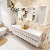 MONDIAZ VICA 180cm badmeubel onderkast Linen 4 lades. Wastafel MOON dubbel 2 kraangaten