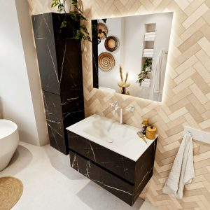 MONDIAZ VICA 80cm badmeubel onderkast Marquina 2 lades. Wastafel CLOUD midden 1 kraangat
