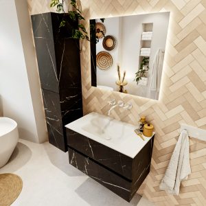 MONDIAZ VICA 80cm badmeubel onderkast Marquina 2 lades. Wastafel CLOUD midden zonder kraangat