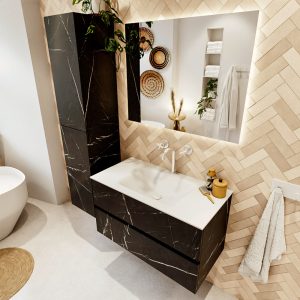 MONDIAZ VICA 90cm badmeubel onderkast Marquina 2 lades. Wastafel CLOUD midden 1 kraangat