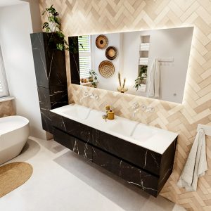 MONDIAZ VICA 170cm badmeubel onderkast Marquina 4 lades. Wastafel CLOUD dubbel zonder kraangat