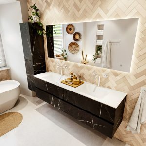 MONDIAZ VICA 180cm badmeubel onderkast Marquina 4 lades. Wastafel CLOUD dubbel 2 kraangaten