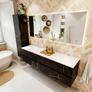 MONDIAZ VICA 180cm badmeubel onderkast Marquina 4 lades. Wastafel CLOUD links zonder kraangat
