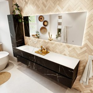 MONDIAZ VICA 200cm badmeubel onderkast Marquina 4 lades. Wastafel CLOUD links zonder kraangat
