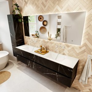 MONDIAZ VICA 200cm badmeubel onderkast Marquina 4 lades. Wastafel CLOUD dubbel zonder kraangat