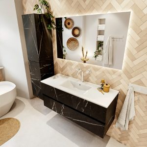 MONDIAZ VICA 120cm badmeubel onderkast Marquina 2 lades. Wastafel DENIA midden 1 kraangat