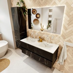 MONDIAZ VICA 120cm badmeubel onderkast Marquina 4 lades. Wastafel DENIA dubbel 2 kraangaten