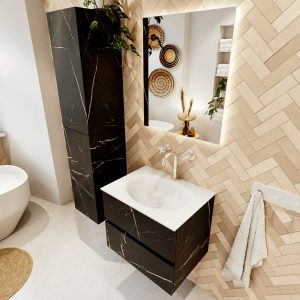 MONDIAZ VICA 60cm badmeubel onderkast Marquina 2 lades. Wastafel MOON midden 1 kraangat