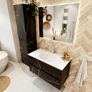 MONDIAZ VICA 90cm badmeubel onderkast Marquina 2 lades. Wastafel MOON midden 1 kraangat
