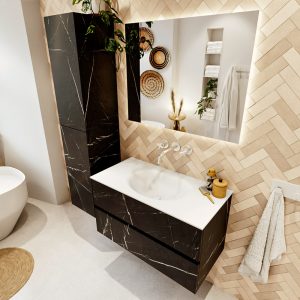 MONDIAZ VICA 90cm badmeubel onderkast Marquina 2 lades. Wastafel MOON midden zonder kraangat
