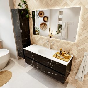 MONDIAZ VICA 130cm badmeubel onderkast Marquina 2 lades. Wastafel MOON midden 1 kraangat