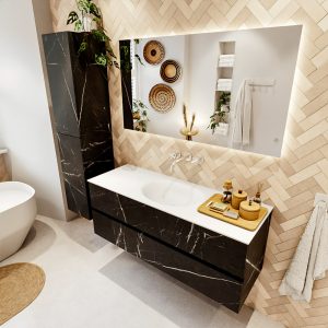 MONDIAZ VICA 130cm badmeubel onderkast Marquina 2 lades. Wastafel MOON midden zonder kraangat