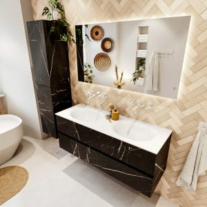 MONDIAZ VICA 130cm badmeubel onderkast Marquina 2 lades. Wastafel MOON dubbel zonder kraangat