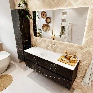 MONDIAZ VICA 140cm badmeubel onderkast Marquina 2 lades. Wastafel MOON midden zonder kraangat