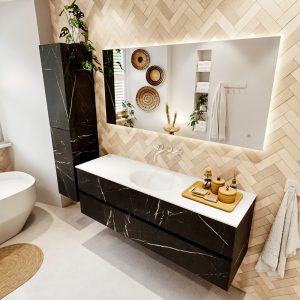 MONDIAZ VICA 150cm badmeubel onderkast Marquina 2 lades. Wastafel MOON midden zonder kraangat