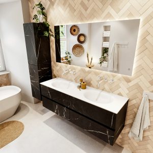 MONDIAZ VICA 150cm badmeubel onderkast Marquina 4 lades. Wastafel MOON dubbel zonder kraangat