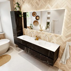 MONDIAZ VICA 170cm badmeubel onderkast Marquina 4 lades. Wastafel MOON dubbel 2 kraangaten