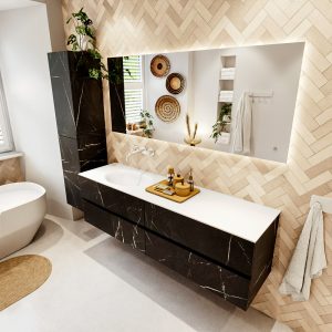MONDIAZ VICA 170cm badmeubel onderkast Marquina 4 lades. Wastafel MOON links zonder kraangat