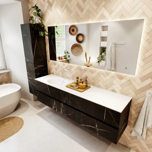 MONDIAZ VICA 180cm badmeubel onderkast Marquina 4 lades. Wastafel MOON links zonder kraangat
