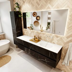 MONDIAZ VICA 180cm badmeubel onderkast Marquina 4 lades. Wastafel MOON rechts zonder kraangat