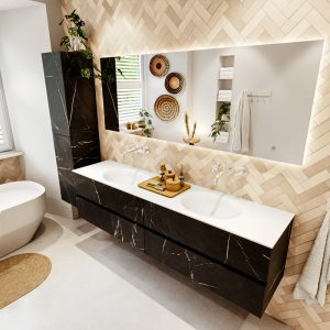 MONDIAZ VICA 190cm badmeubel onderkast Marquina 4 lades. Wastafel MOON dubbel zonder kraangat